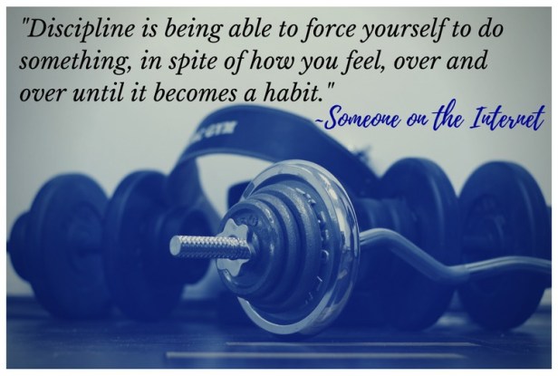 Discipline is being able to force yourself to do something, in spite of how you feel, over and over until it becomes a habit.